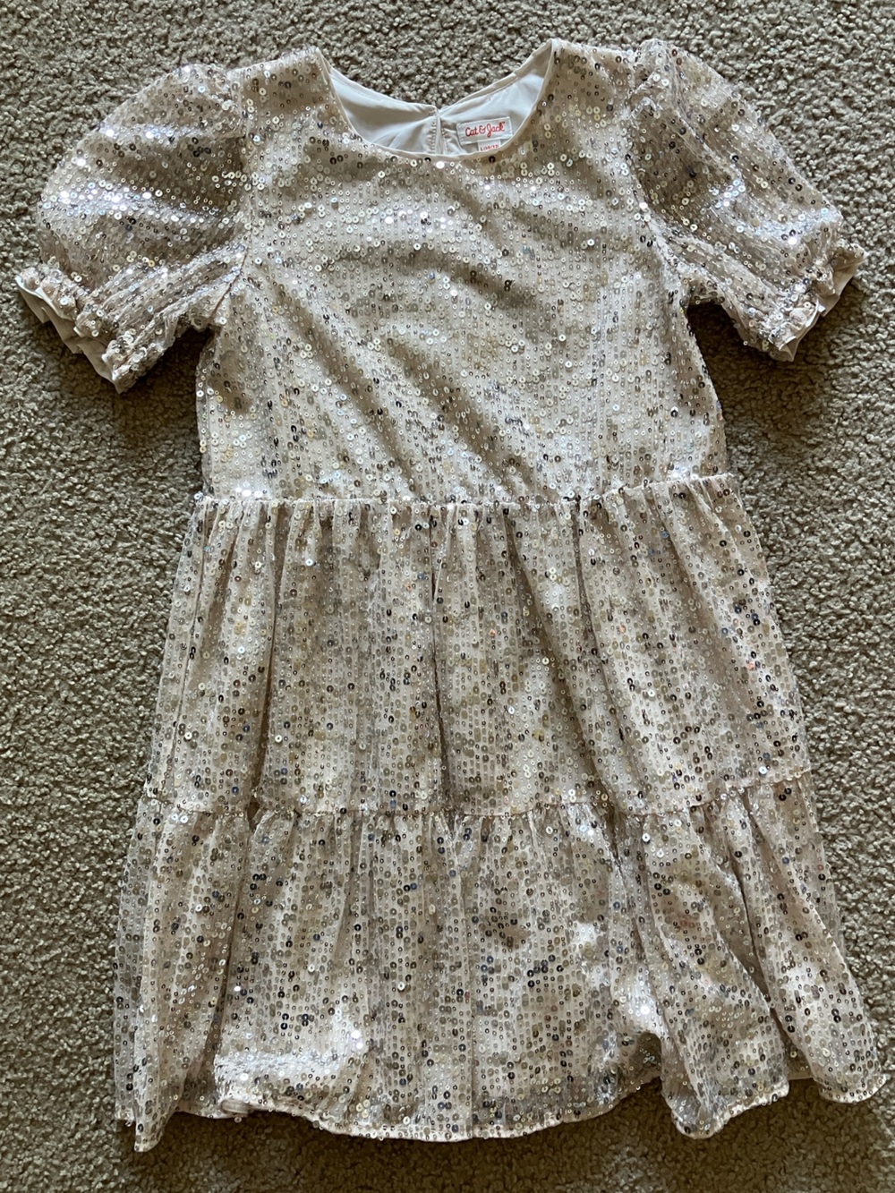 Cat & Jack Champagne Netting, Silver Sequin Tiered Party Dress